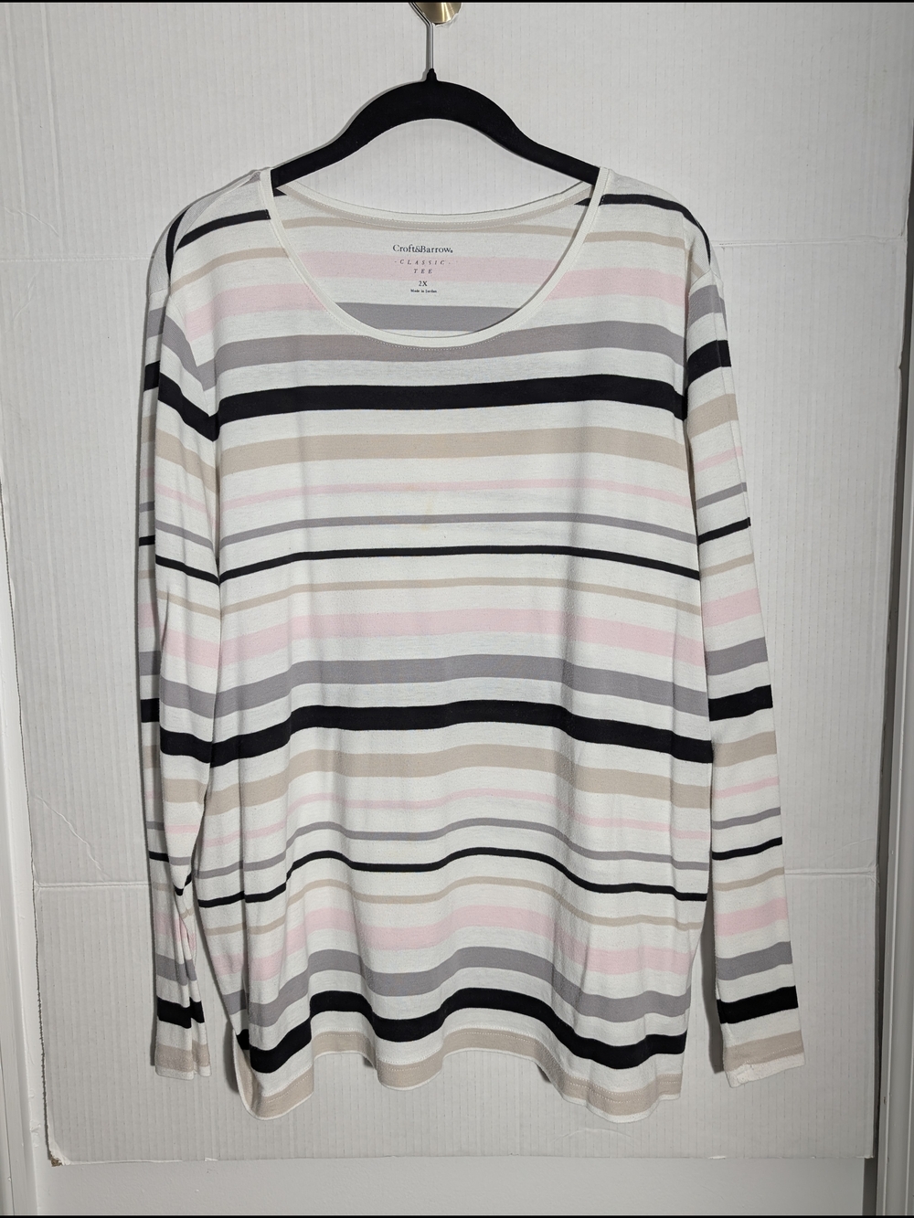 Croft & Barrow Striped Classic Tee | Pink, Gray, Cream & Black | Size 2X